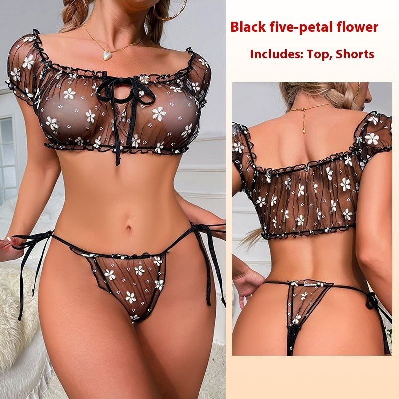 Ensemble Lingerie en Maille Fleurie – Bandeau & Culotte Assortis